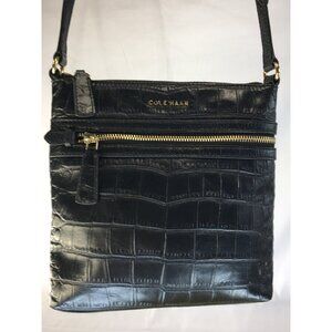 Cole Haan Crossbody Shoulder Purse Bag Genuine Leather Alligator Print Black  -N
